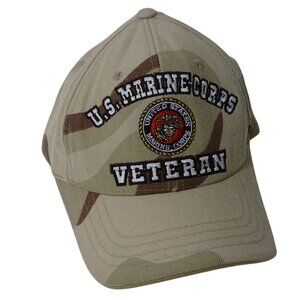 US Marine Corps Veteran Cap Tan Camo Adjustable Strap Back Men One Size FLAW